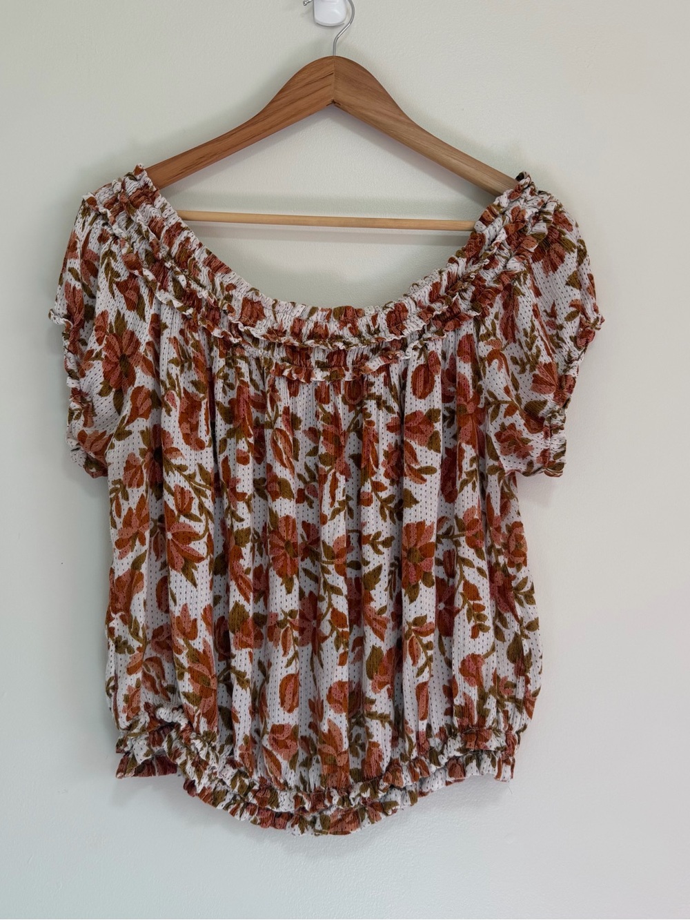 Free People FP One Floral Smocked Boho Off-The-Shoulder Peasant Blouse - Size XL